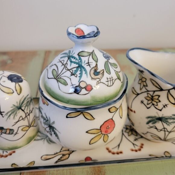 Temptations By Tara Birds Palm Cracker Tray Salt and Pepper Cream & Sugar Set - Picture 15 of 16